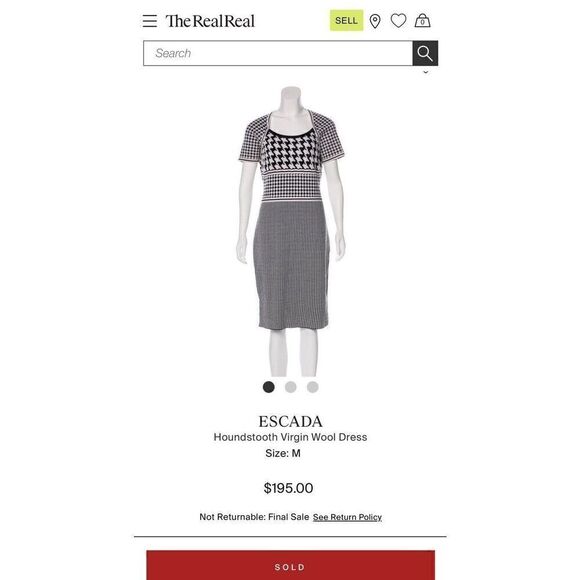 Escada Black & White Houndstooth Scoop Neck Wool Sheath Dress Size Med Designer - Picture 10 of 14